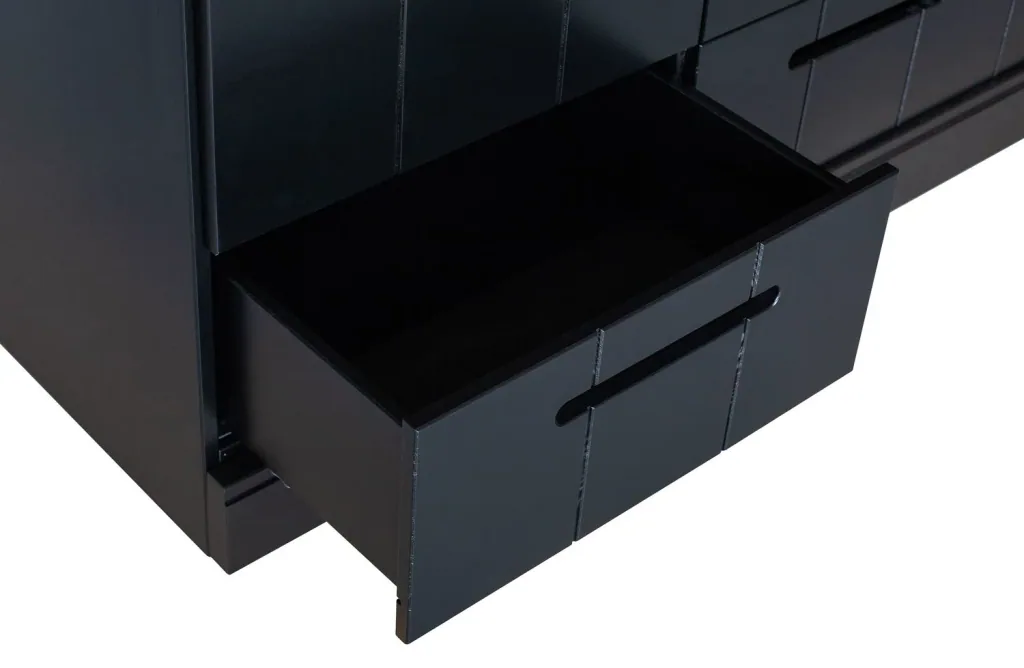 WOOOD - Schrank Connect, 3-türig, mit 3 Schubladen, Kiefer, 195x140x53 cm, Farbe: schwarz