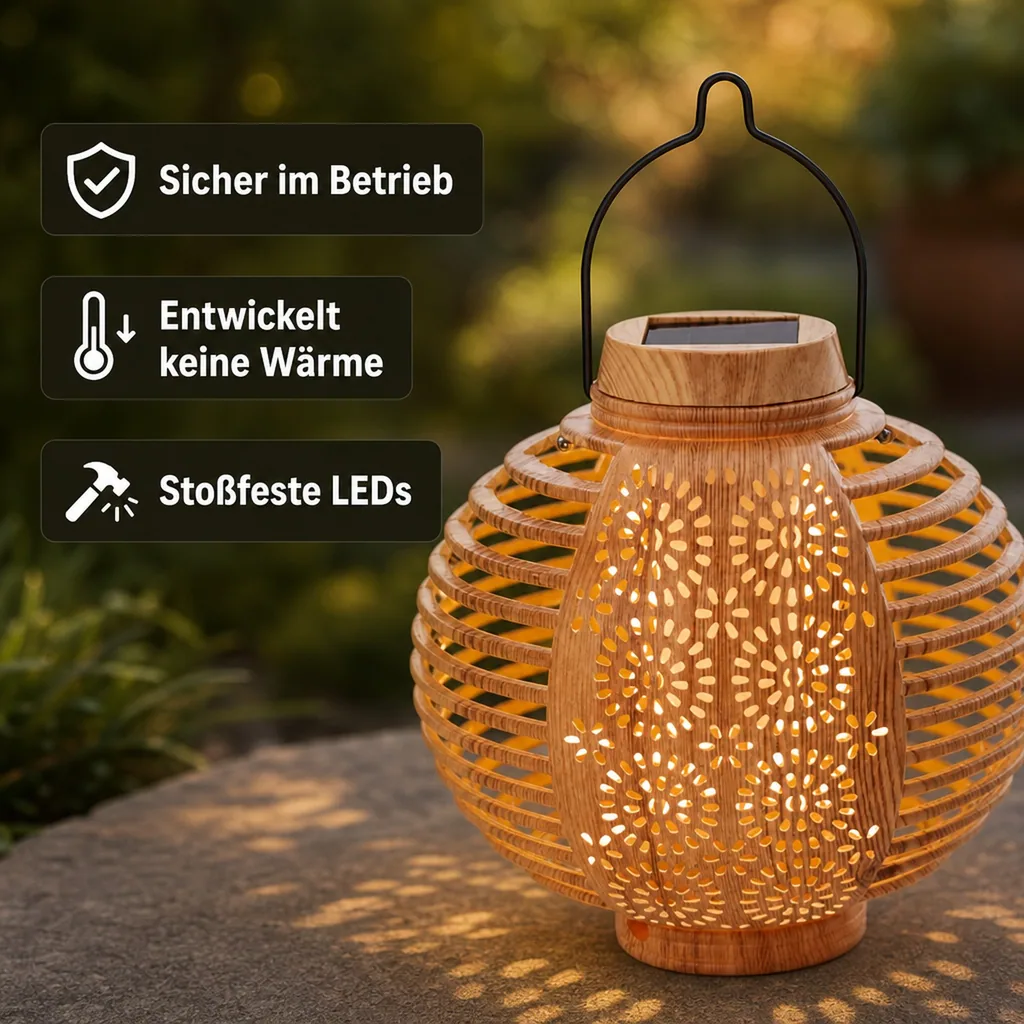 Solar-Laternen "Flame" Bambus, 2er-Set