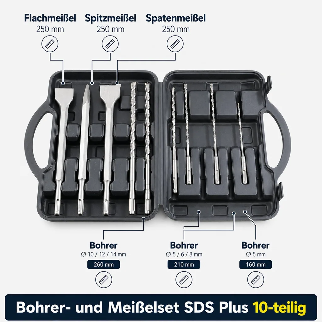 Bohrer- und Meißelset SDS Plus 10-teilig