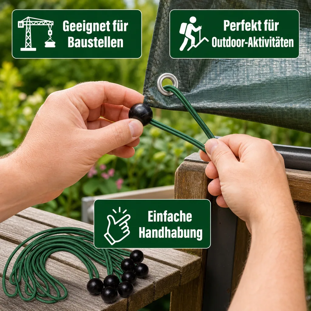 Kugel Gummibandspanner 12 Stück, zur Befestigung von Planen + Netzen