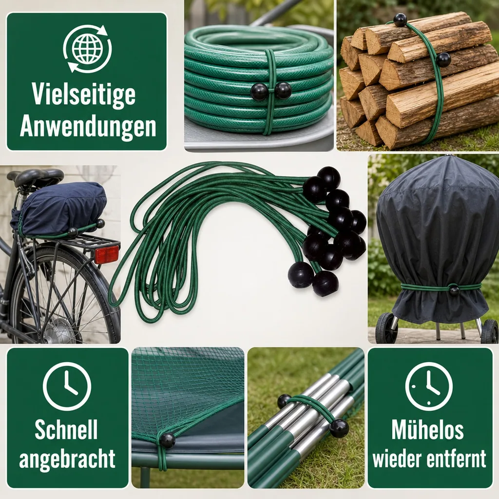 Kugel Gummibandspanner 12 Stück, zur Befestigung von Planen + Netzen