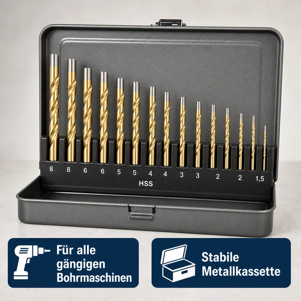 HSS-Spiralbohrer Satz, Titan beschichtet, 13-teilig