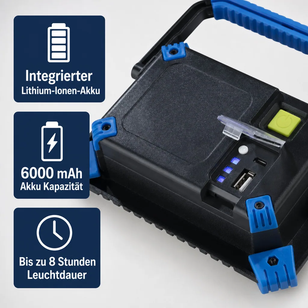 LED Akku Fluter 20 Watt COB mit Powerbank