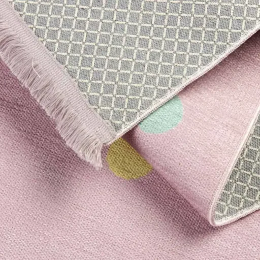 Livone Kinderteppich waschbar rosa Punkte bunt, Teppichgrösse: 140 x 190 cm