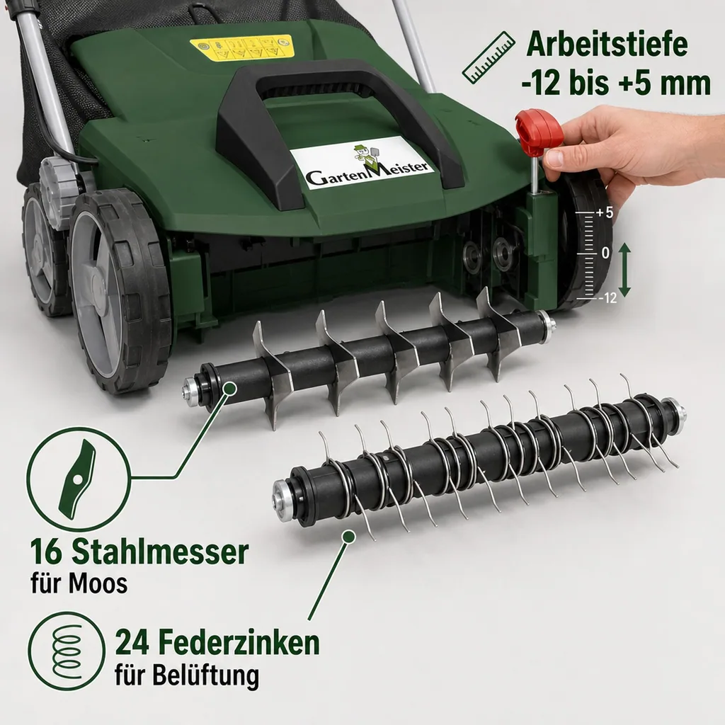 Elektrischer Vertikutierer & Lüfter „GMEVL 1800“, 1800 Watt