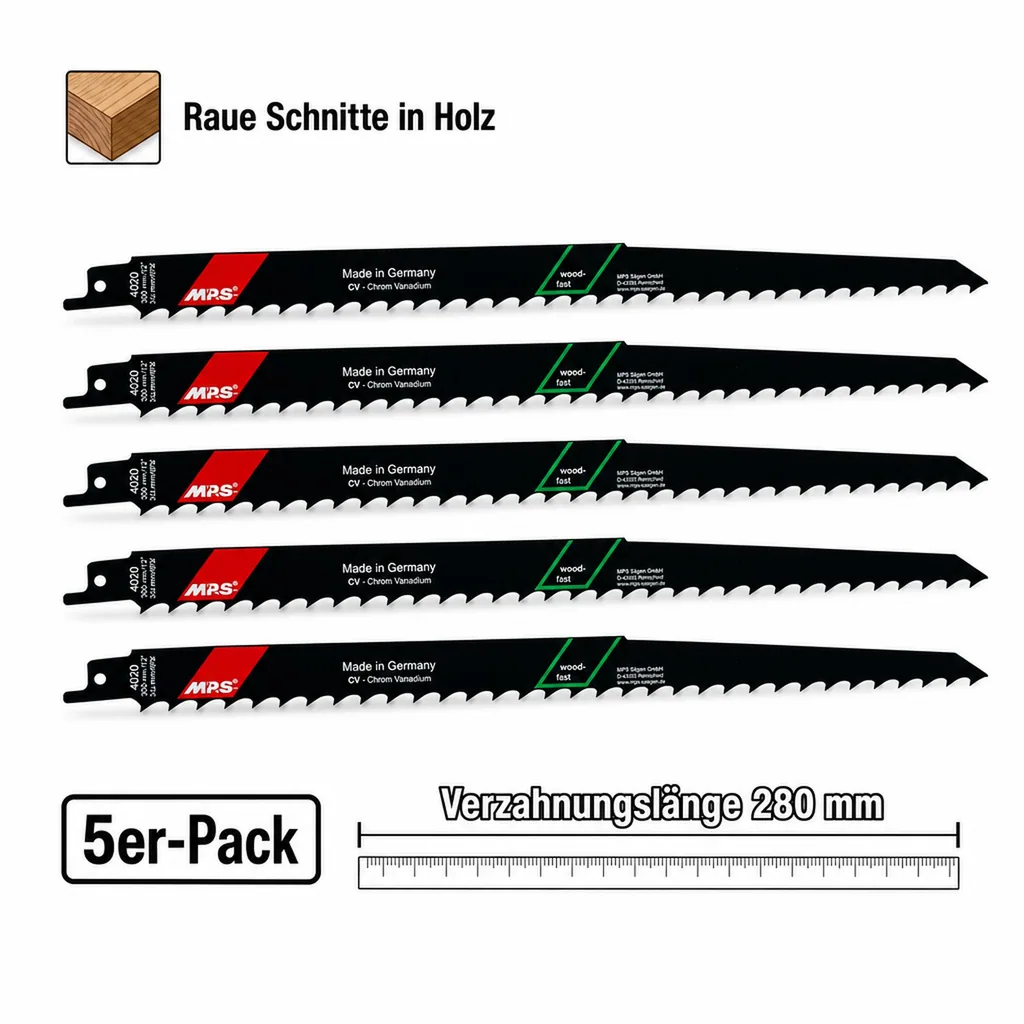 CV-Säbelsägeblatt gefräst und geschränkt, GL 300/VL 280mm, ZT 8,5 mm/ 3TPI, 5er Pack
