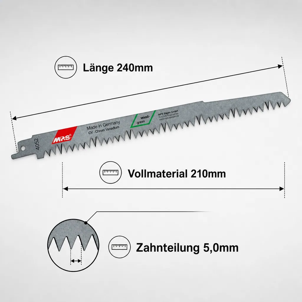 CV-Säbelsägeblatt geschliffen und geschränkt, GL 240/VL 210mm, ZT 5,0mm/5TPI 5er Pack