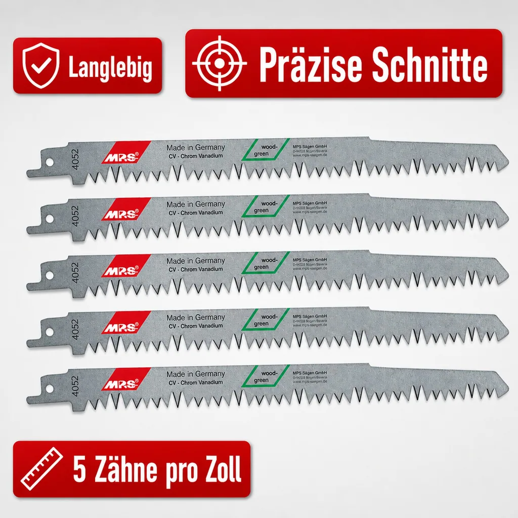 CV-Säbelsägeblatt geschliffen und geschränkt, GL 240/VL 210mm, ZT 5,0mm/5TPI 5er Pack