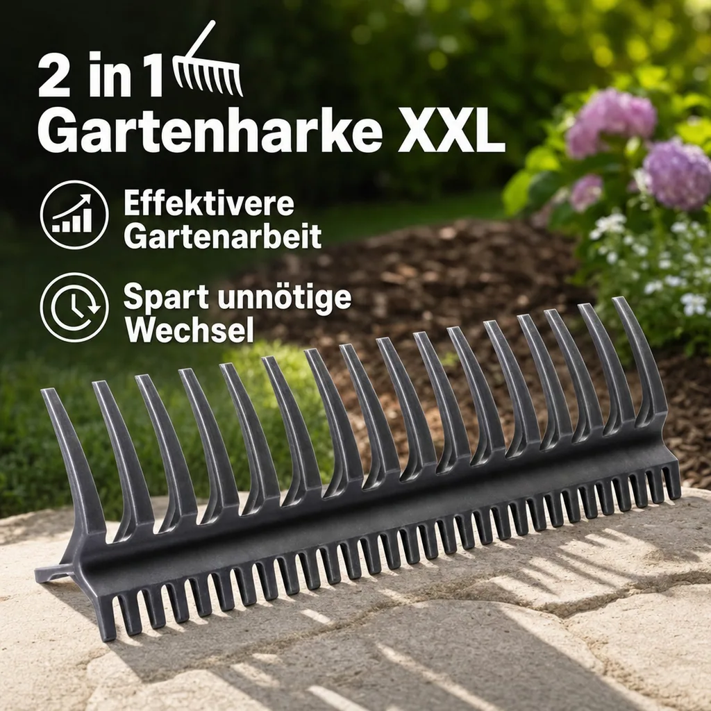 2 in 1 Gartenharke XXL (Griff nicht enthalten)