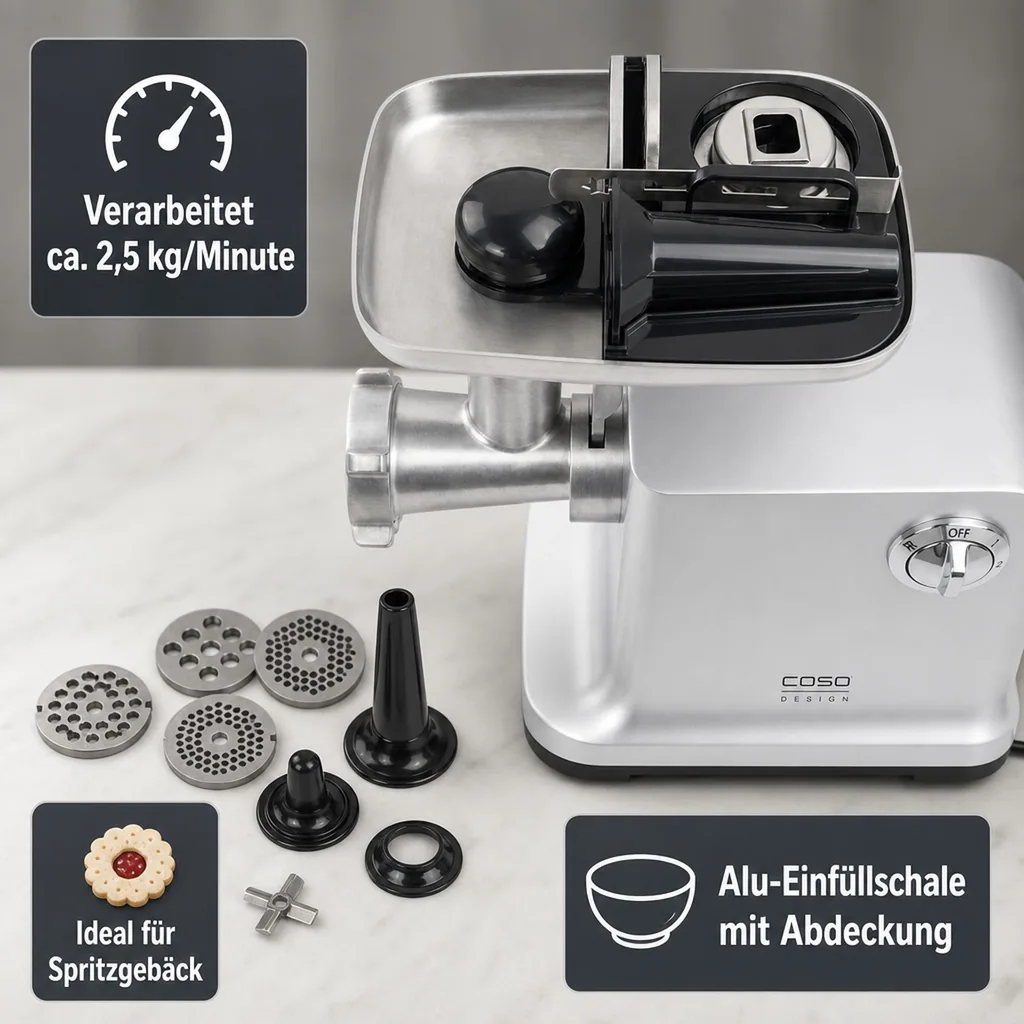 Fleischwolf „FW2000“, 2000 Watt, Aluguss/ Edelstahl