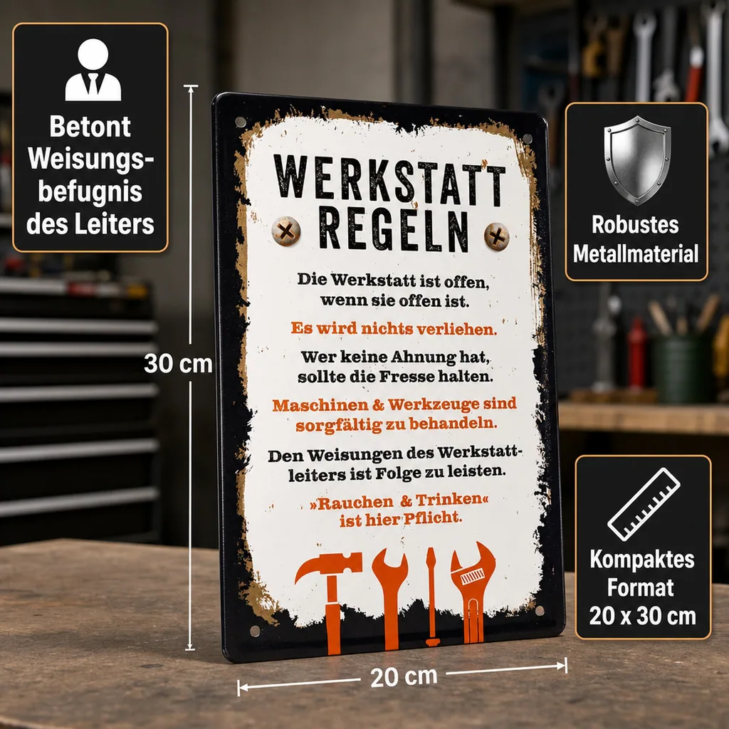 Blechschild "Werkstatt-Regeln"