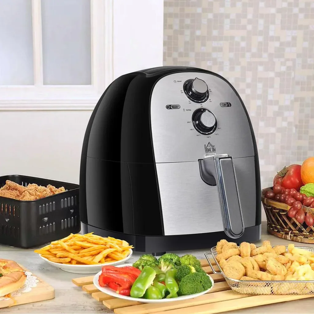 Luftfritteuse Frittierkorb 5L 1700W Heißluftfritteuse zum Frittieren Grillen Braten Backen ohne Fett PP Aluminium Silber