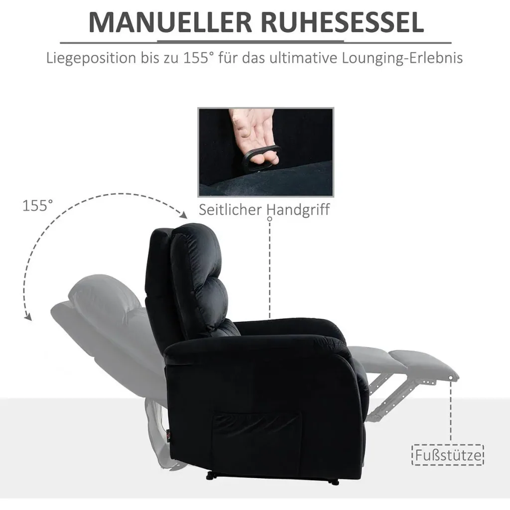 Liegesessel Relaxsessel mit Liegefunktion Kopfstütze verstellbar TV Sessel Liegesofa Einzelsofa 155° neigbar Fernsehsess