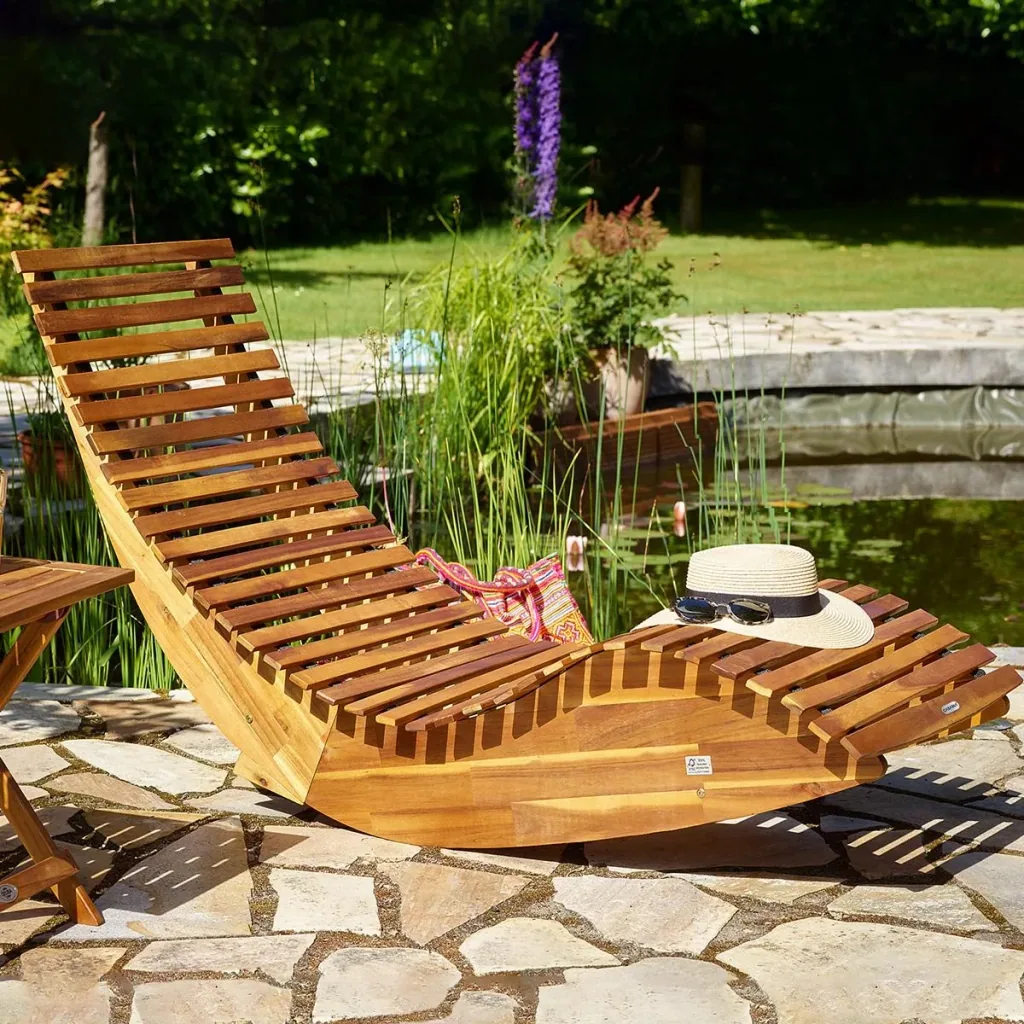 Ergonomische bequeme Schaukelliege für den Garten - Akazienholz FSC zertifiziert - 2 Stück - 150x60x93cm