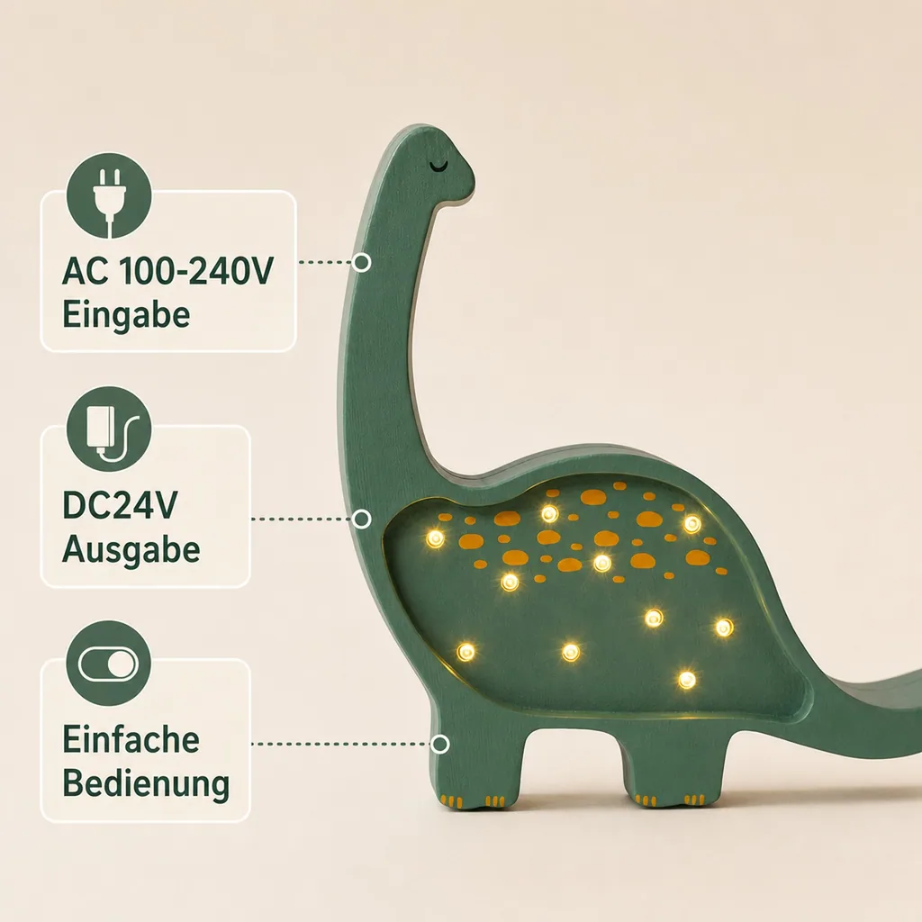 Little Lights Nachtlicht Kinder, Nachtlampe Mini-Dinosaurier - 100% Kiefernholz natur, Farbe: Militärgrün
