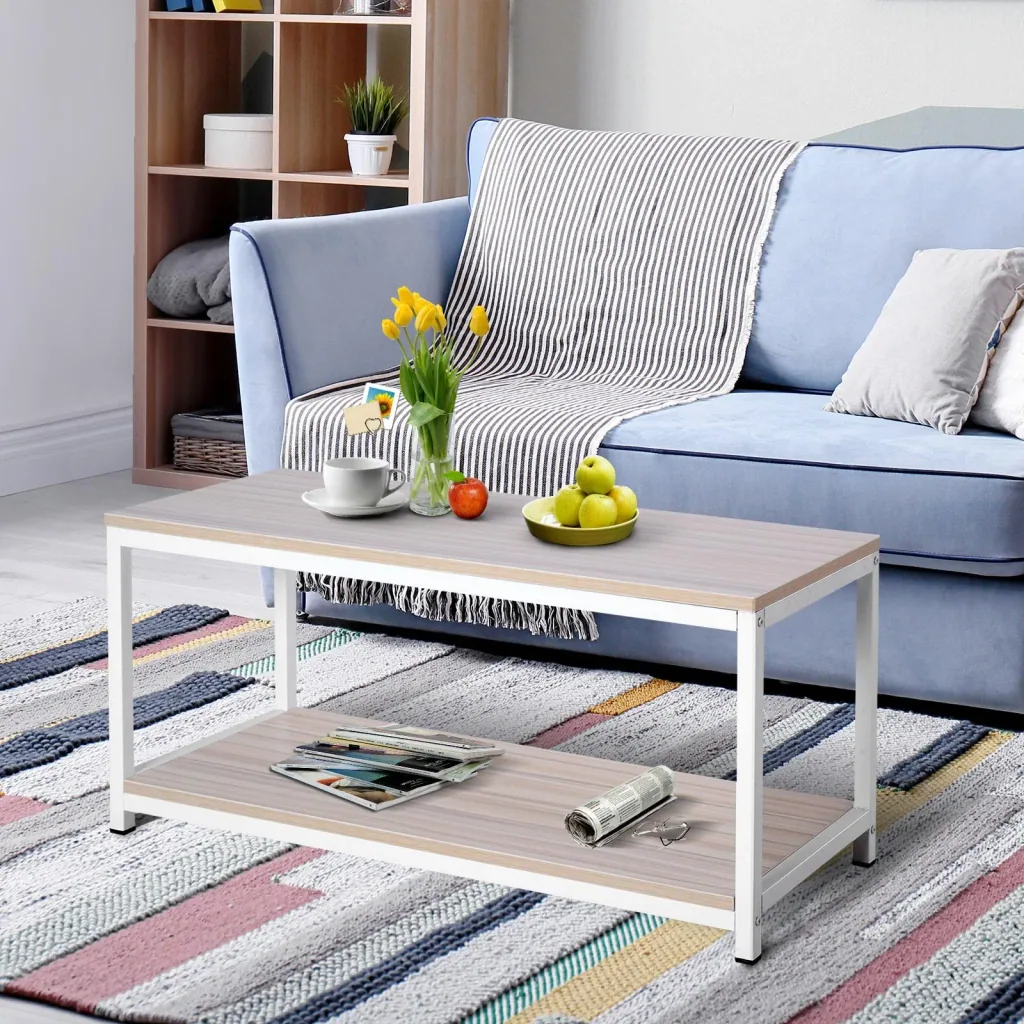 Couchtisch Beistelltisch Sofatisch Flurtisch Ablage skandinavisch Holz + Metall Natur + Weiß 100 x 40 x 44,5 cm