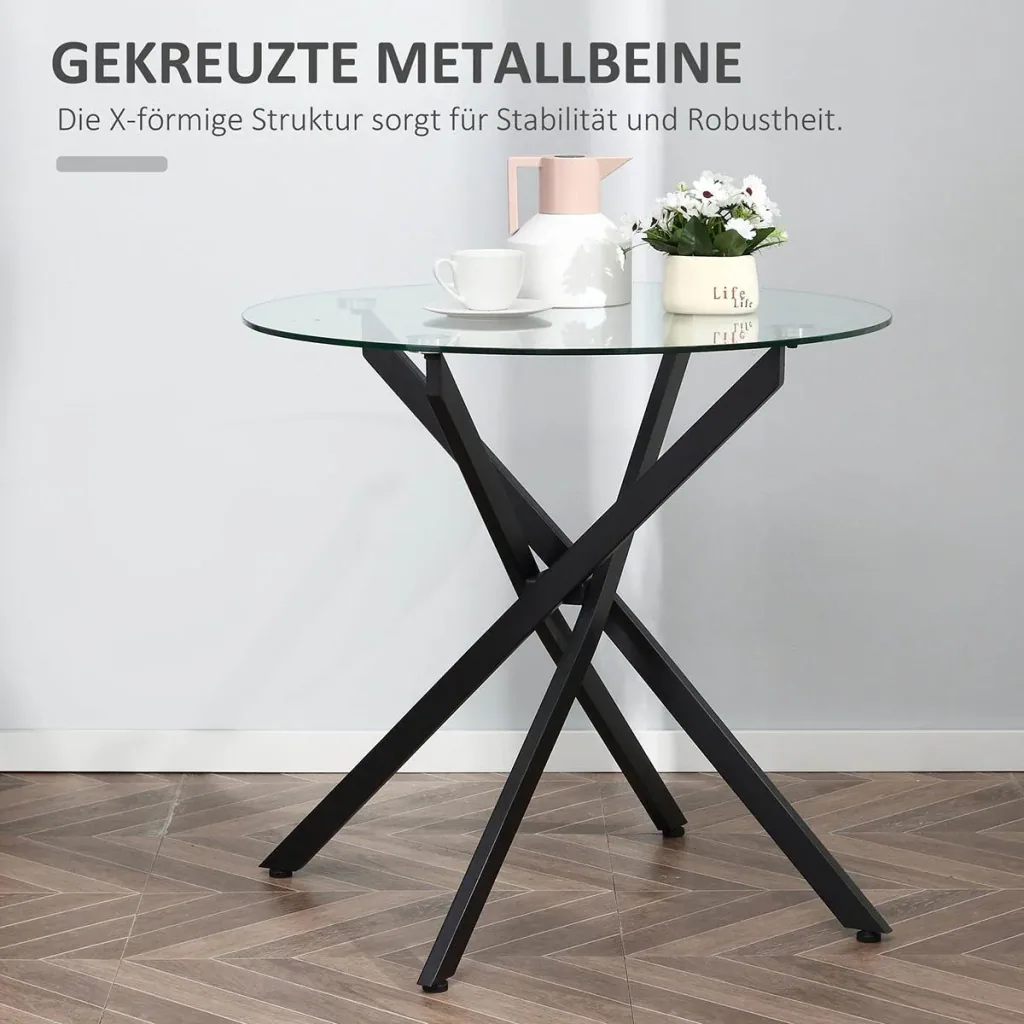 Beistelltisch mit Sicherheitsglas runder Couchtisch Kaffeetisch Glastisch für Wohnzimmer Schlafzimmer Metall Schwarz 80