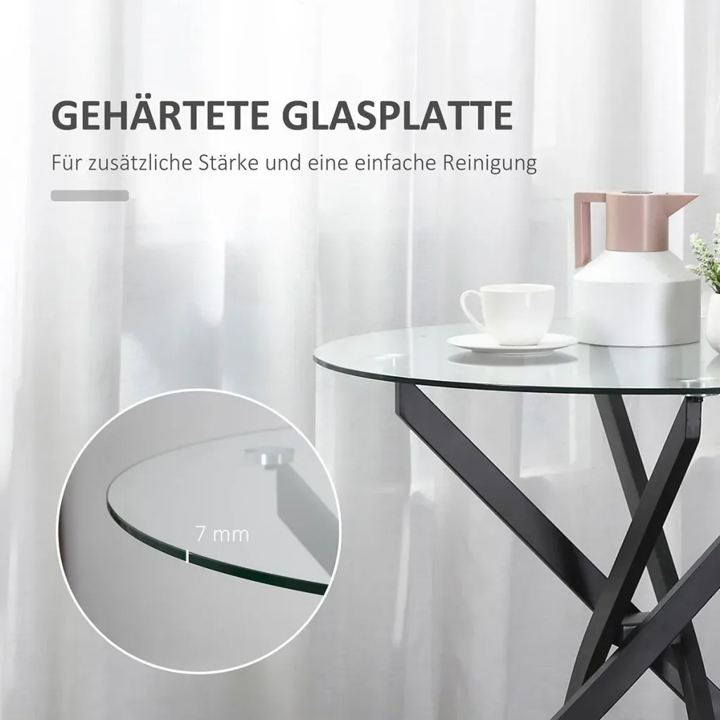 Beistelltisch mit Sicherheitsglas runder Couchtisch Kaffeetisch Glastisch für Wohnzimmer Schlafzimmer Metall Schwarz 80