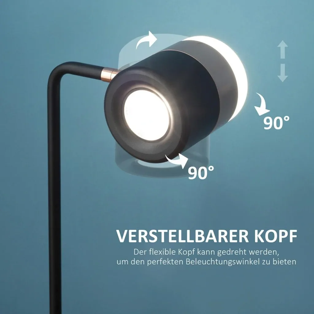 Tischlampe Nachttischlampe Tischleuchte LED 90° verstellbar Industrial Stil Metall Schwarz+Gold 27 x 24 x 51 cm