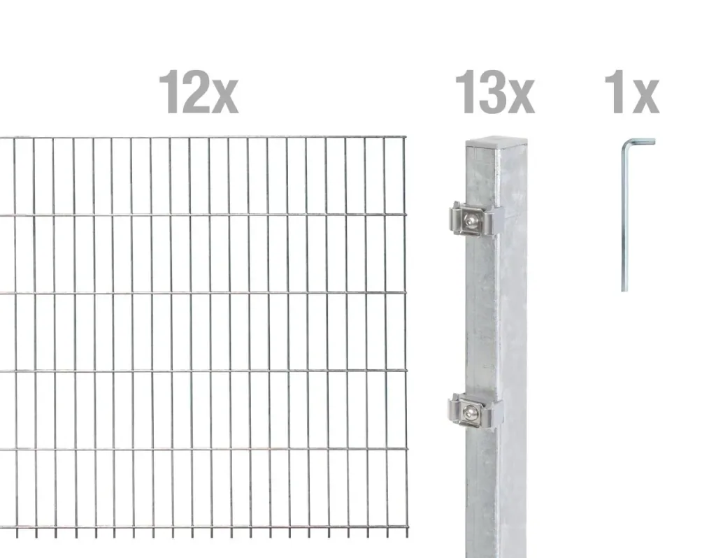 Doppelstabmattenzaun Komplettset, feuerverzinkt, Höhe 140 cm, Länge 24 m