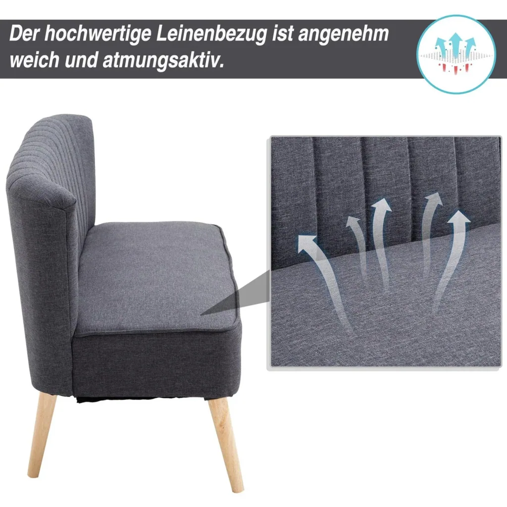 2-Sitzer Couch Stoffsofa Polstersofa Sitzmöbel Holz dunkelgrau 117 x 56,5 x 77 cm