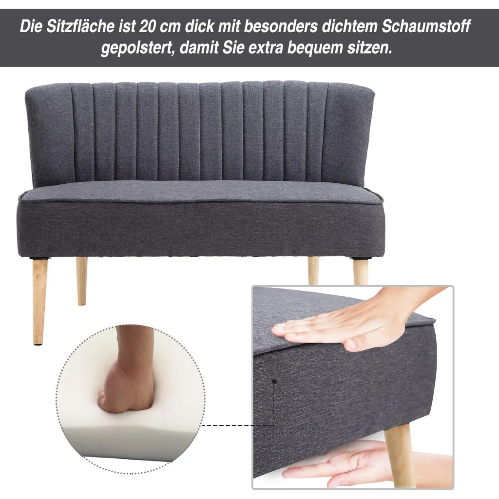 2-Sitzer Couch Stoffsofa Polstersofa Sitzmöbel Holz dunkelgrau 117 x 56,5 x 77 cm