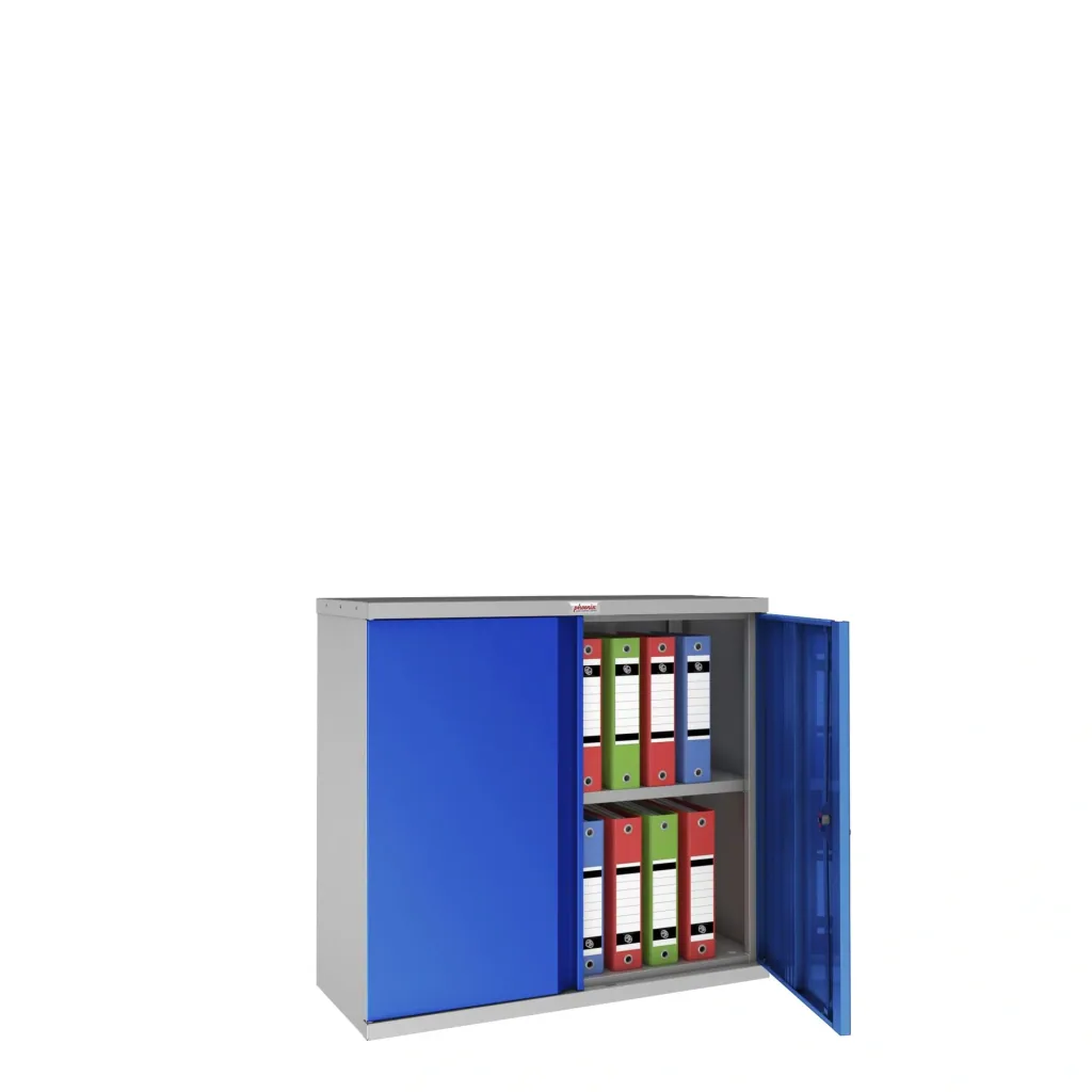 Aufbewahrungsschrank SCL-Serie aus Stahl mit 2 Türen und 1 Regal mit Schlüsselschloss, grau-blau
