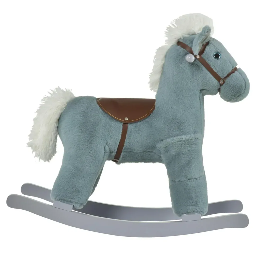 Kinder Schaukelpferd Baby Schaukeltier mit Tiergeräusche Spielzeug Haltegriffe für 18-36 Monate Plüsch Blau 65 x 26 x 55