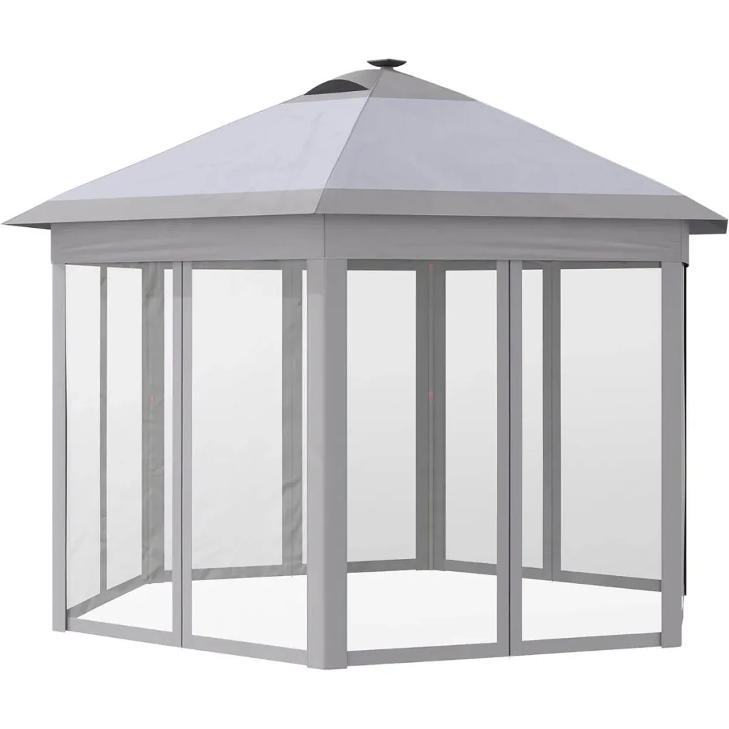 Pavillon Faltpavillon mit LED Solar Lichterkette USB-Ladeanschluss Pop-Up-Pavillon 4,5 x 3,4 m Gartenpavillon inkl. Tasc