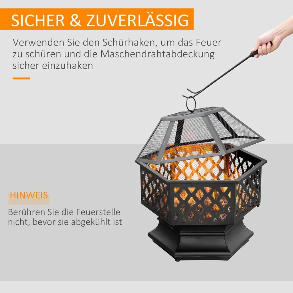Feuerschale Feuerstelle mit Funkenschutz & Grillrost Feuerkorb Outdoor für Heizung BBQ Garten Terrase vintage Metall Bro