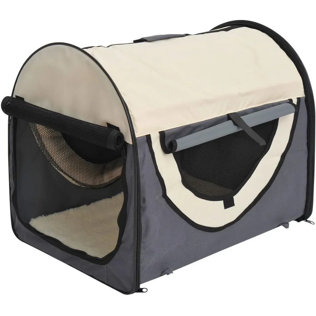 Hundetransportbox, faltbar, Größe XL - 81x56x66 cm, dunkelgrau-creme