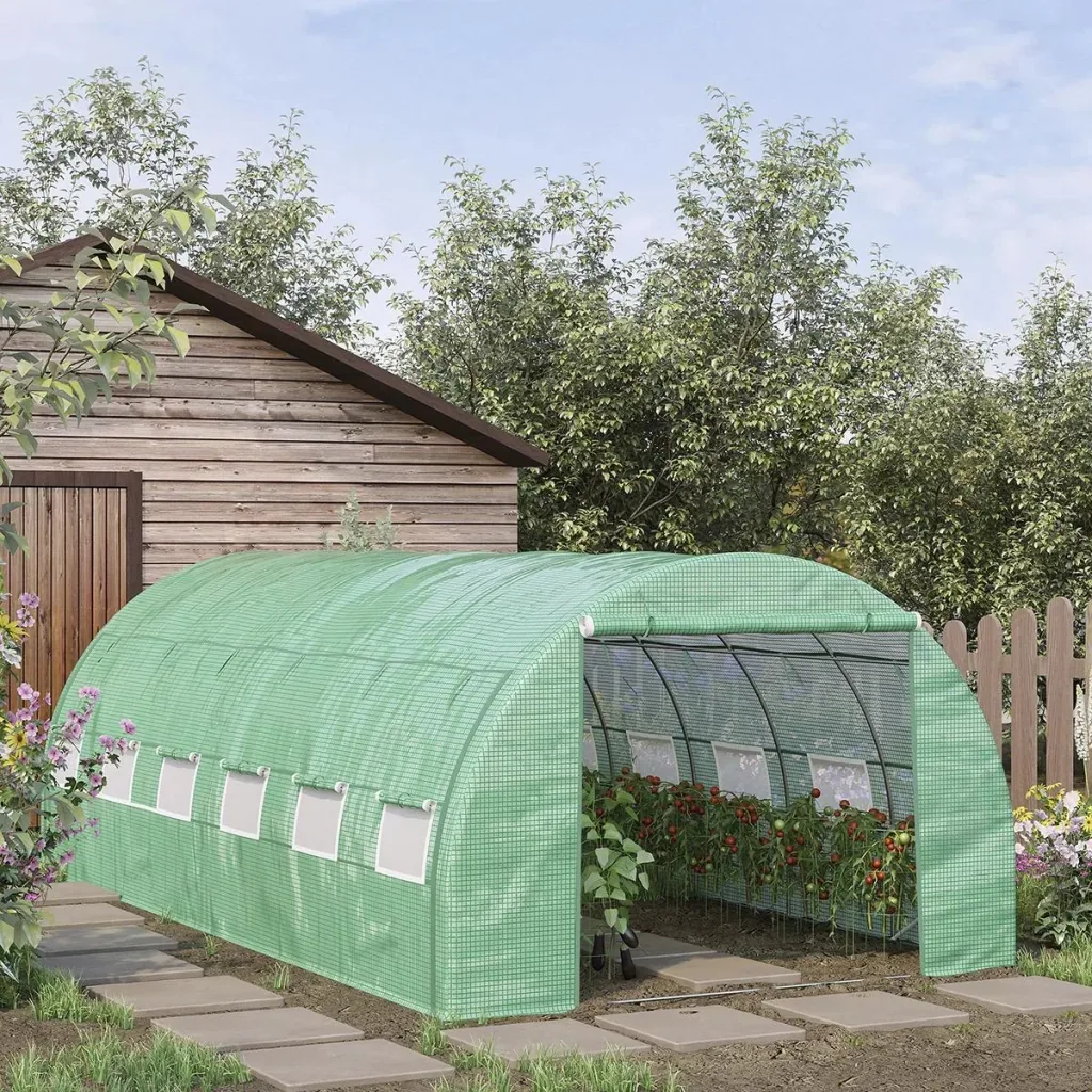 Foliengewächshaus Polytunnel 6 x 3 x 2 m begehbares Gewächshaus mit aufrollbar Abdeckungen Folientunnel Treibhaus UV-Sch