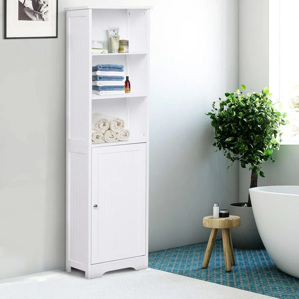 Kommode Badezimmerschrank Badschrank Badregal Standschrank verstellbare Regale Holz Weiß 40 x 38 x 160 cm