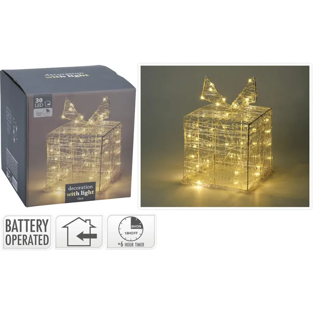 SET aus 2 beleuchteten Geschenkboxen - 30 LED - 15 cm hoch