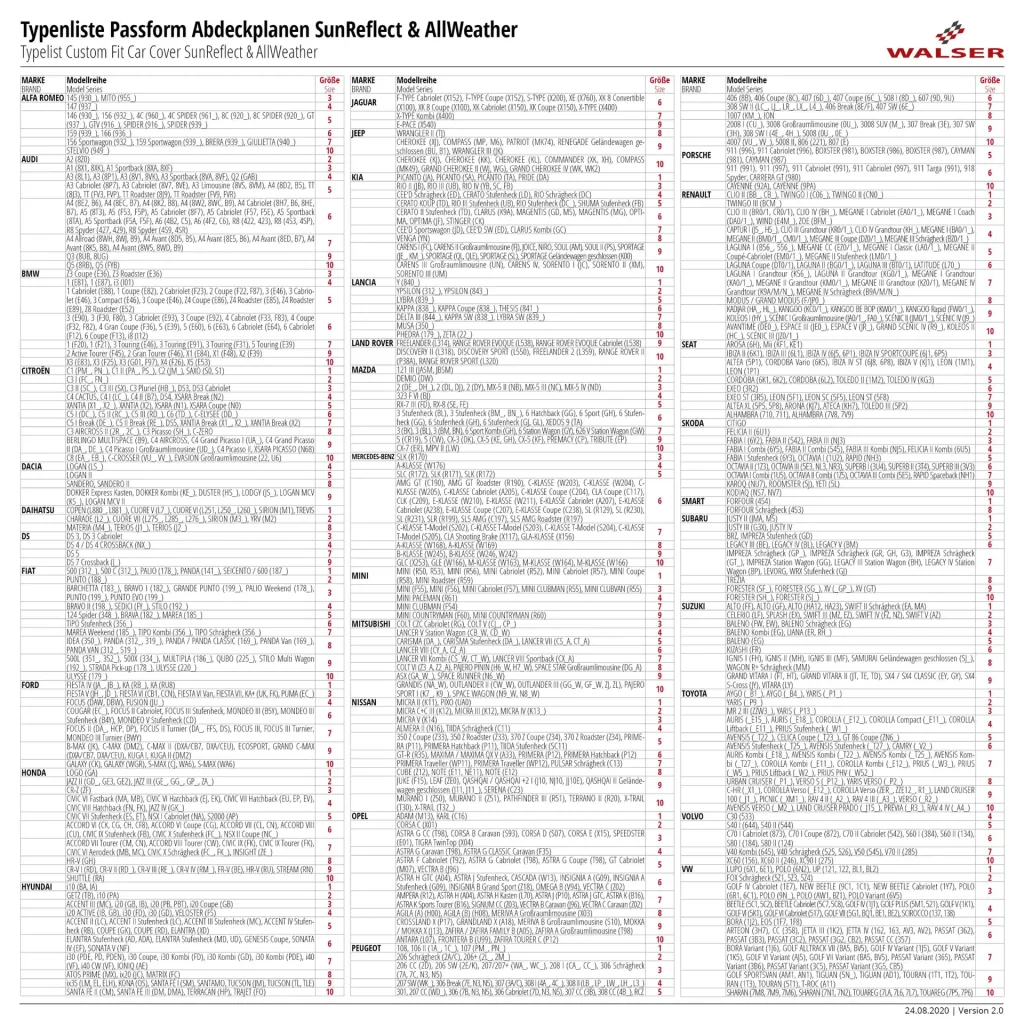 Autoabdeckplane Sun Reflect - Größe 8 - 415x172x170cm - 112g/m² - PES beschichtet