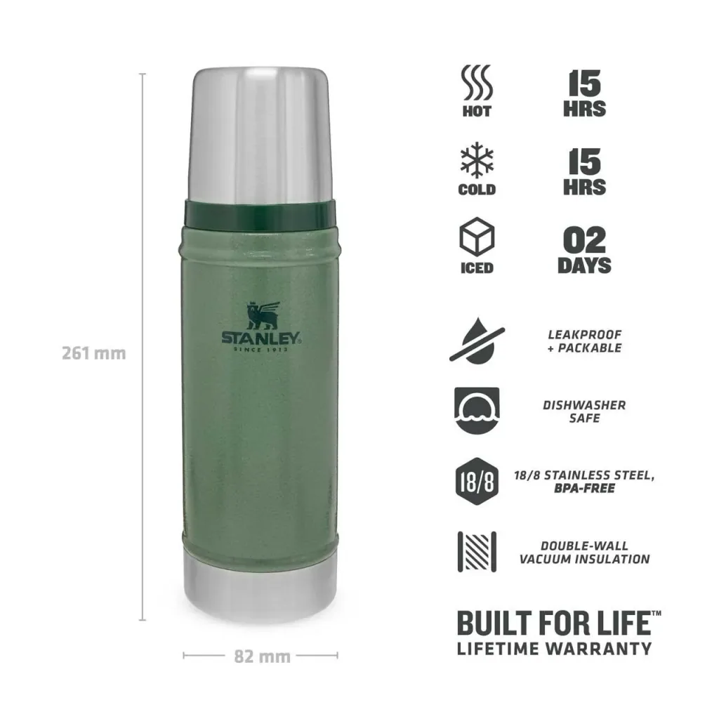Classic Vakuum-Flasche 0,47 l, Hammertone grün, doppelwandige Vakuumisolierung, Trinkbecher
