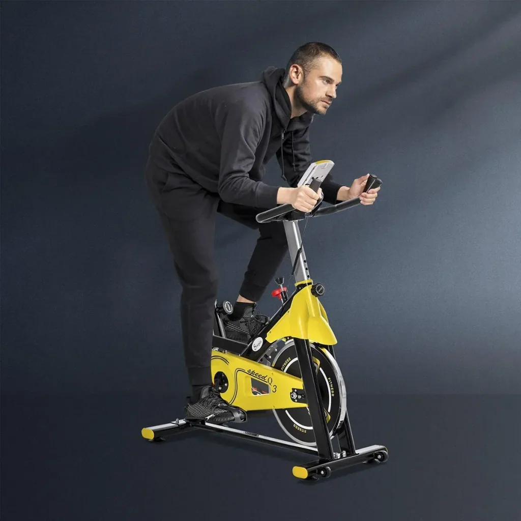 Fahrradtrainer höhenverstellbarer Heimtrainer Fitnessfahrrad Rollentrainer mit Riemenantrieb LCD-Display Stahl ABS Gelb+