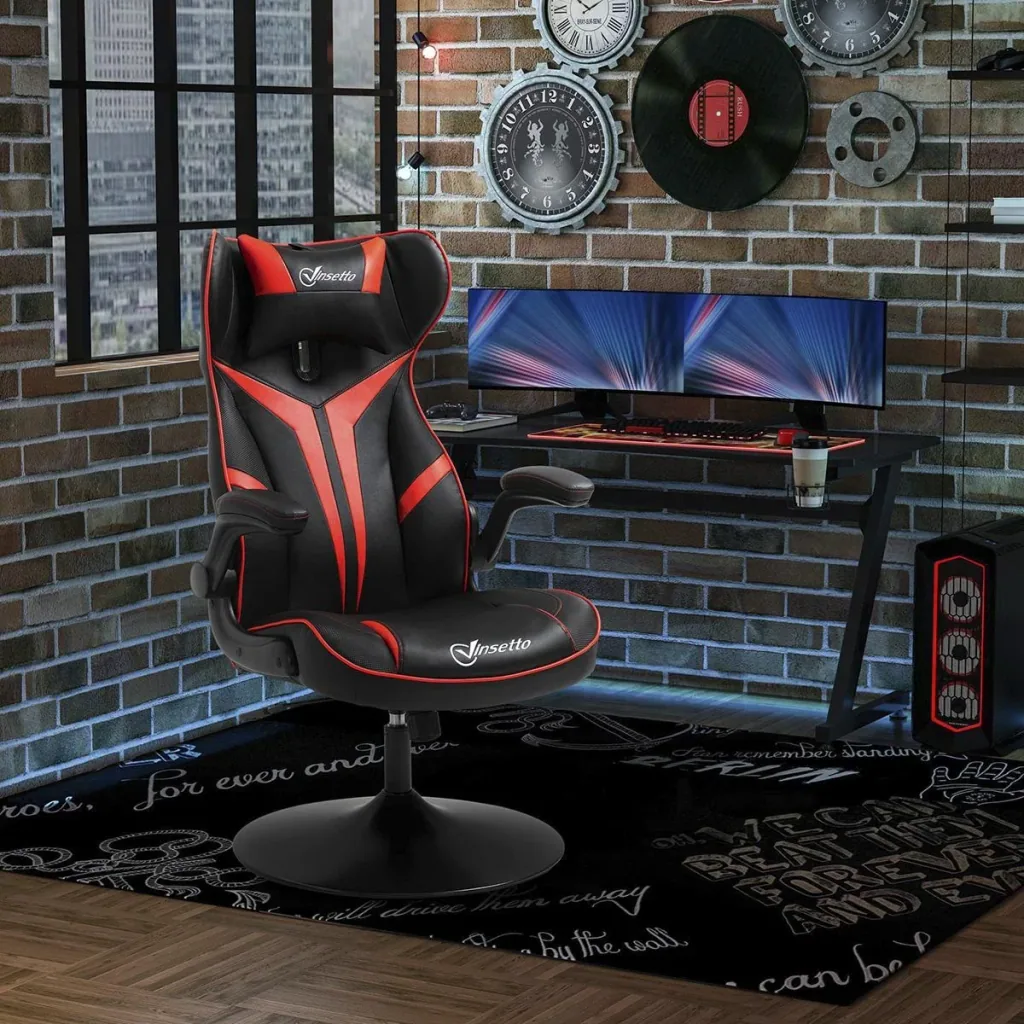 Gaming Stuhl ergonomischer Computerstuhl mit Wippfunktion Drehstuhl höhenverstellbar Stahl Schwarz+Rot 67 x 75 x 106-112