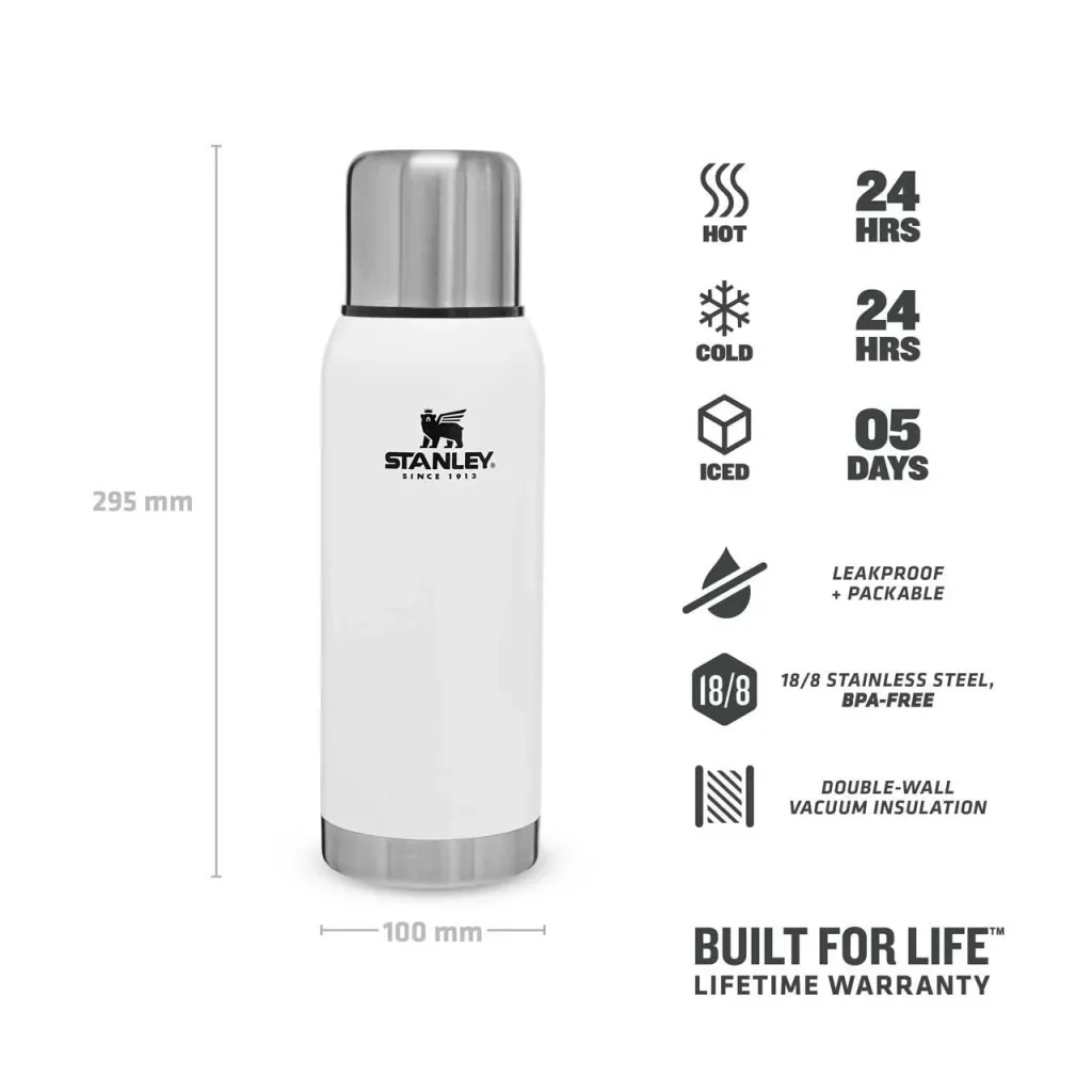 Adventure Vakuum-Flasche, 1,0 l, Edelstahl, matt weiss, Vakuum-Isolation, isolierter Trinkbecher
