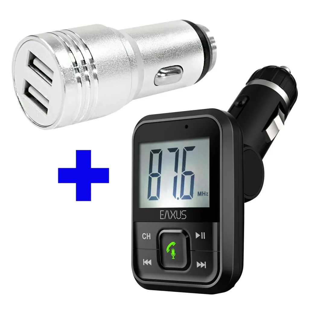 Bluetooth FM Transmitter mit Freisprechfunktion + USB Kfz Ladegerät mit Nothammer