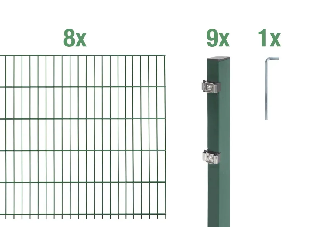 Doppelstabmattenzaun Komplettset, grün, Höhe 140 cm, Länge 16 m