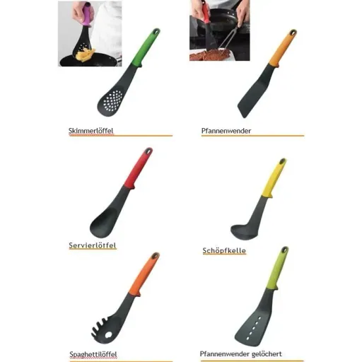 7-teiliges Küchenzubehör-Set - multicolor - Servierlöffel, Spatel, Spaghetti-Löffel, Schöpfkelle, Spachtel, Schaumlöffel