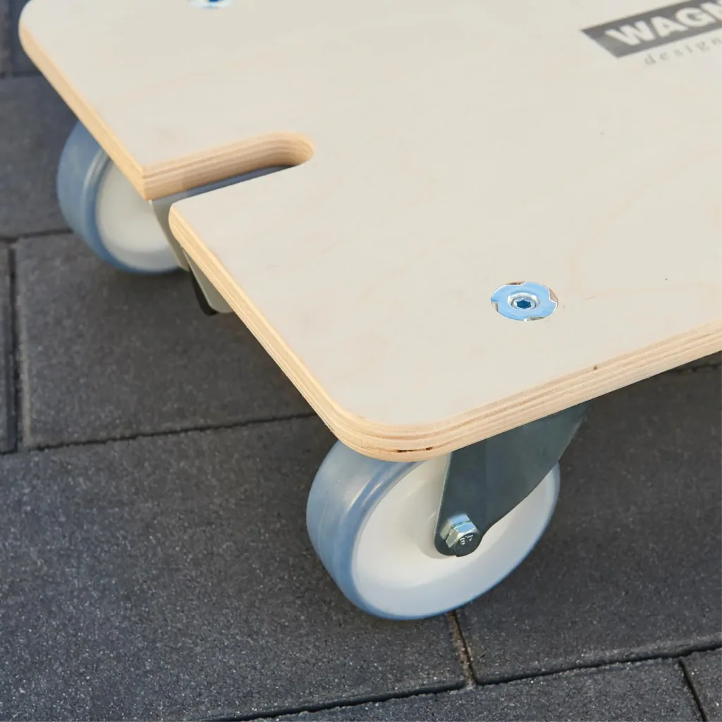 Transporthilfe MM 1333, 74-101 x 37 x 14,5 cm, softe Rollen Ø 100 mm, Rollenlager, 2 Bremsen, FSC®, Tragkraft 200 kg