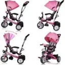 Kinderdreirad - Pink - Schiebestange, klappbares Dach, klappbare Fußstütze, Korb