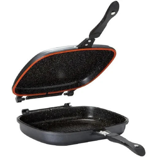 Doppelpfanne / Grillpfanne - 32 cm - Aluminiumguss - Wendegrillpfanne - bordeauxrot