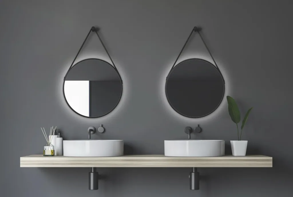 Dekorativer runder Wandspiegel mit indirekter LED Beleuchtung in schwarz matt Ø 50 cm