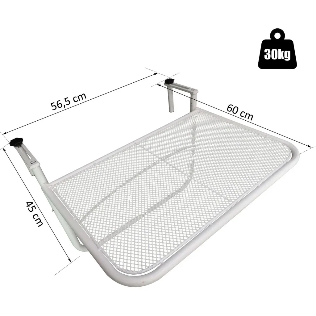Balkonhängetisch Hängetisch höhenverstellbar viereckig Terrasse Metall Weiß L60 x B56,5 x H45 cm
