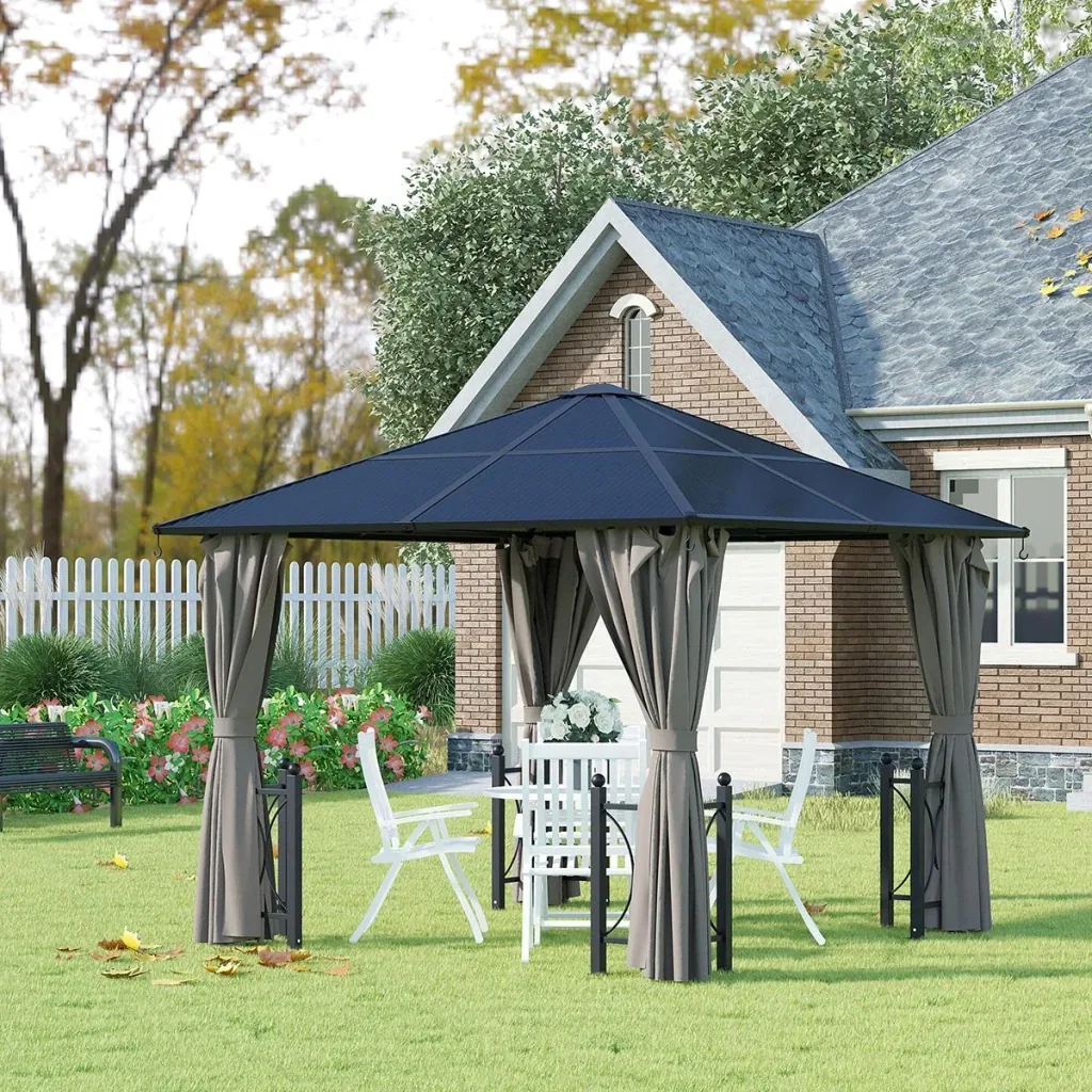 Pavillon, Gartenpavillon, Partyzelt mit Seitenteilen, PC Dach, Alu, Schwarz, 300 x 300 x 263 cm