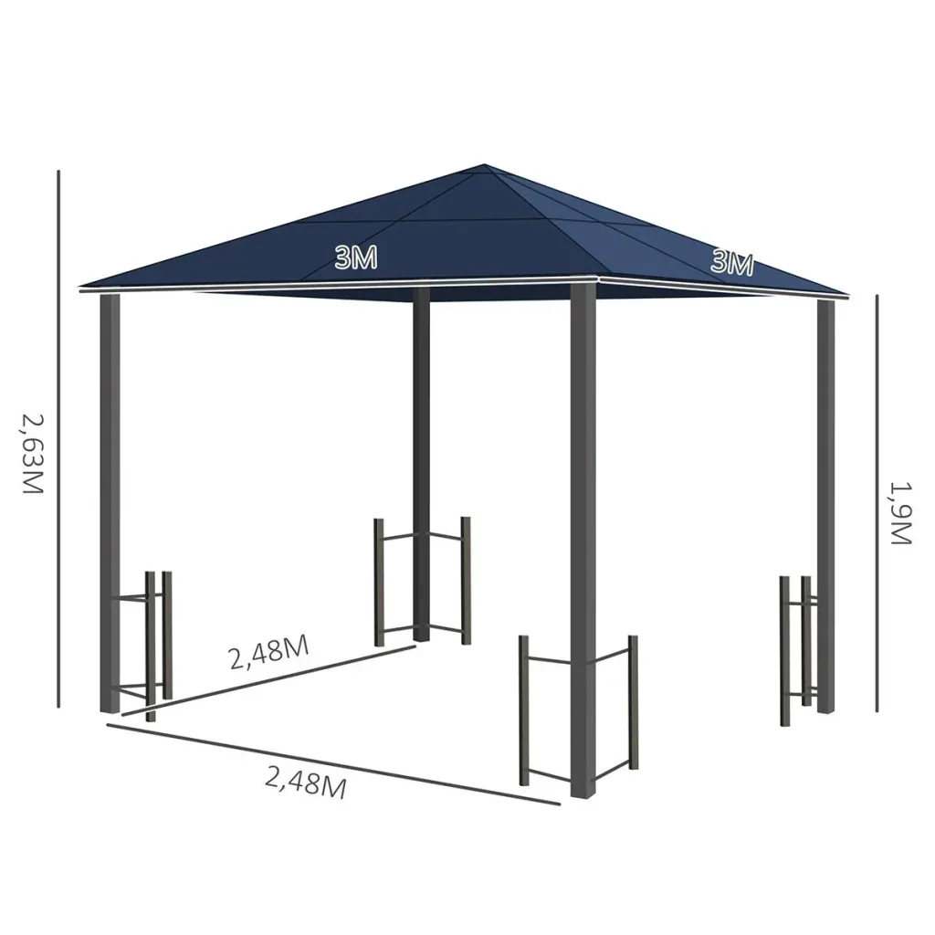 Pavillon, Gartenpavillon, Partyzelt mit Seitenteilen, PC Dach, Alu, Schwarz, 300 x 300 x 263 cm
