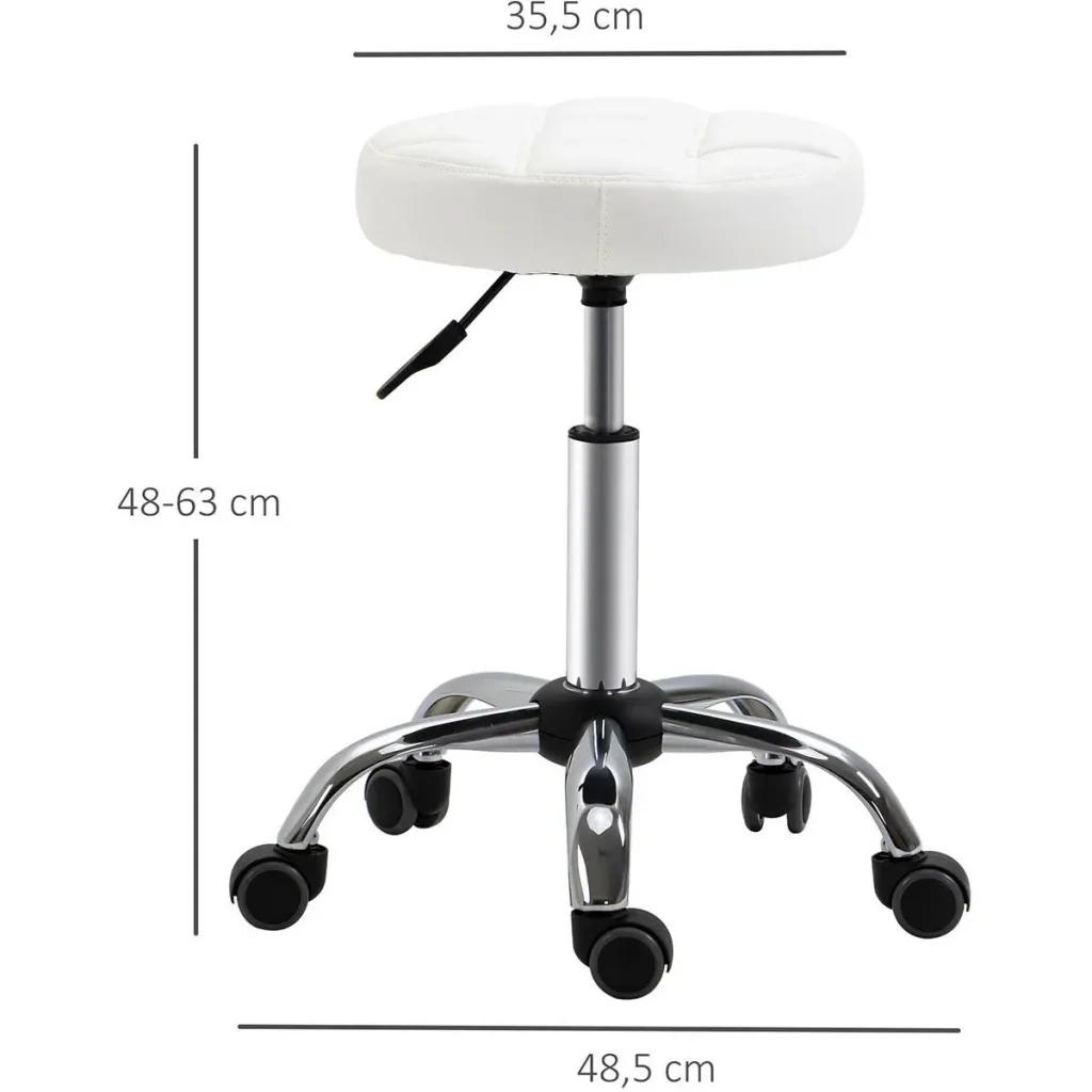 2er-Set Rollhocker Drehhocker mit Rädern Arbeitshocker höhenverstellbar drehbar Salon Hocker Salonstühle Kunstleder Weiß